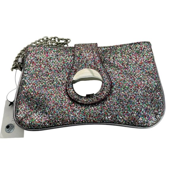 Bakers Bags Vtg Y2k Bakers Glitter Clutch Metal Chain Wrist Handle